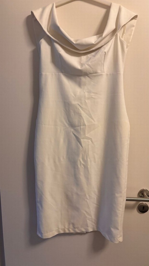 Beyaz Drapeli Straplez Midi Kalem Elbise - Görsel 4