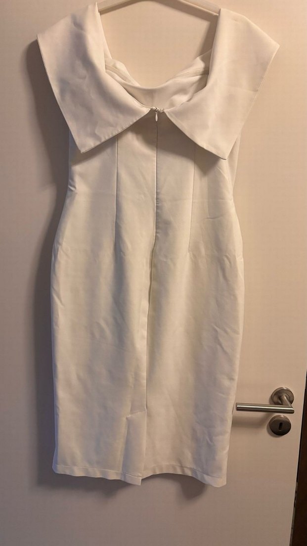 Beyaz Drapeli Straplez Midi Kalem Elbise - Görsel 5