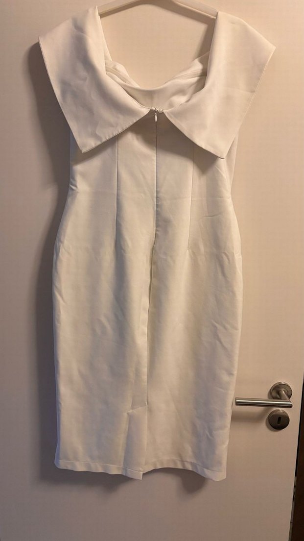 Beyaz Drapeli Straplez Midi Kalem Elbise - Görsel 2