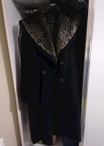 Leopar Desenli Kürklü Kaşe Kaban - Görsel 4