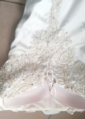 Uzun Straplez Beyaz A Kesim Gelinlik - Görsel 8