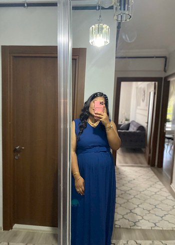 Zara Koyu Mavi Denim Hamile elbise