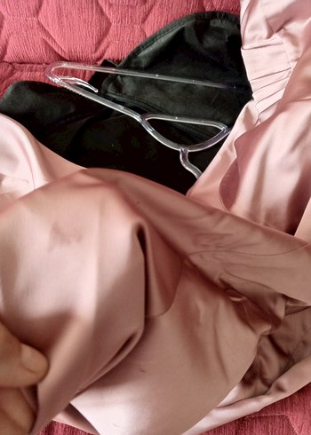 Pembe Straplez Uzun Drapeli Kadın Abiye Elbise - Görsel 8