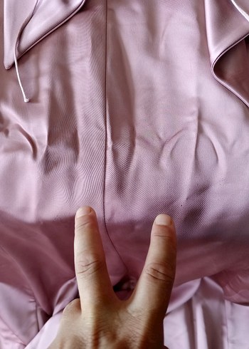 Pembe Straplez Uzun Drapeli Kadın Abiye Elbise - Görsel 6