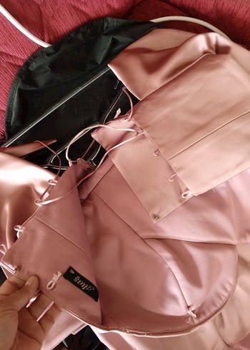 Pembe Straplez Uzun Drapeli Kadın Abiye Elbise - Görsel 10