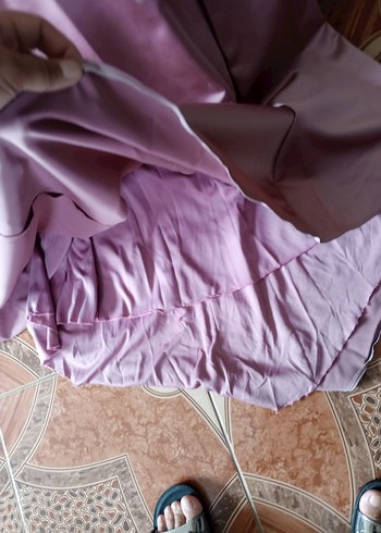 Pembe Straplez Uzun Drapeli Kadın Abiye Elbise - Görsel 12