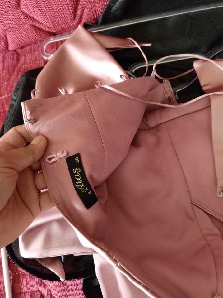 Pembe Straplez Uzun Drapeli Kadın Abiye Elbise - Görsel 5