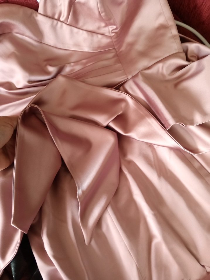 Pembe Straplez Uzun Drapeli Kadın Abiye Elbise - Görsel 3