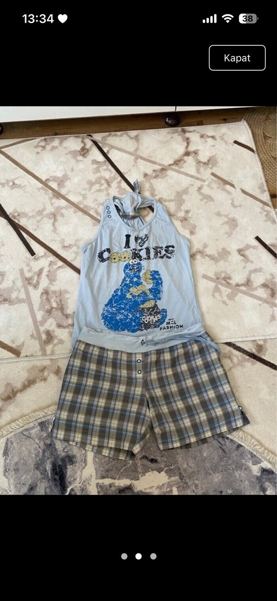 Erkek Gri Mavi Halter Yaka Pijama Takımı - Görsel 2