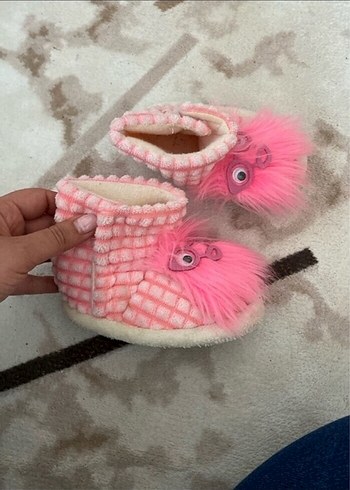 Kızlar için Pembe Kürklü Örgü Ev Terliği - Görsel 3