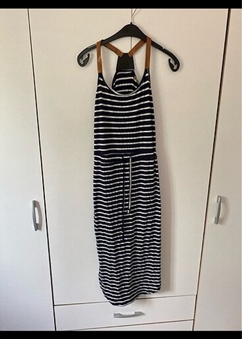 Çizgili Siyah Hamile Uzun Elbise - Görsel 2