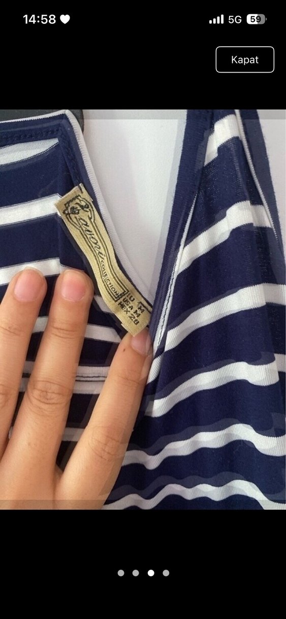 Çizgili Siyah Hamile Uzun Elbise - Görsel 3