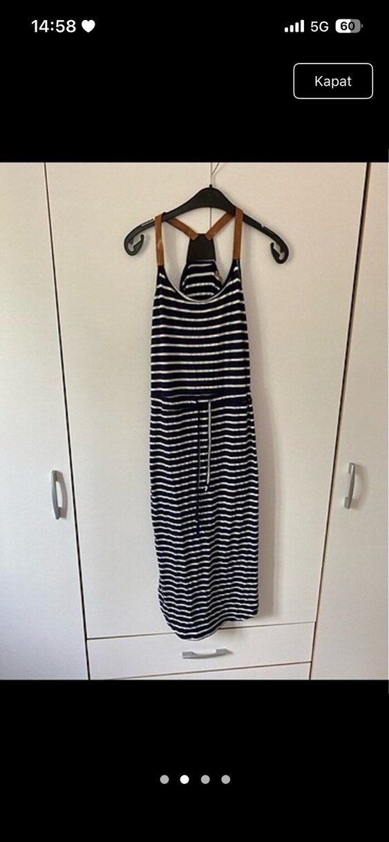 Çizgili Siyah Hamile Uzun Elbise - Görsel 2