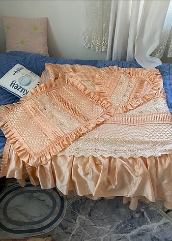 Nakışlı Bej Pastel Yatak Örtüsü - Görsel 3