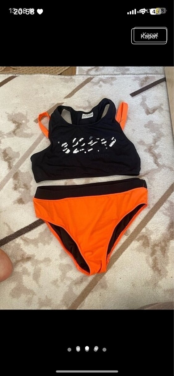 Turuncu Siyah Baskılı Mini Bikini Takımı - Görsel 2