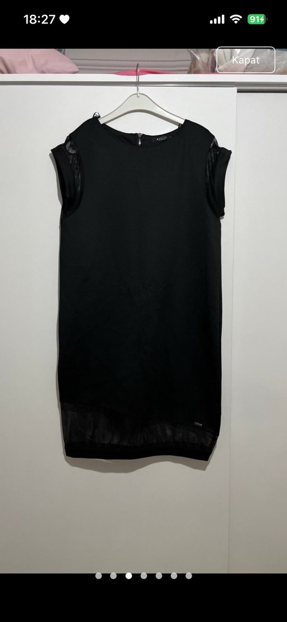 Drapeli Siyah Midi Kadın Triko Elbise - Görsel 3