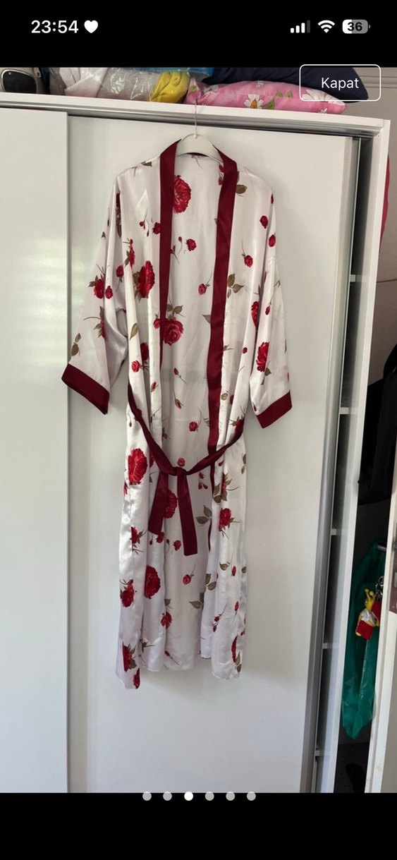 Bordo Çiçek Desenli Uzun Bohem Kadın Bornoz - Görsel 3