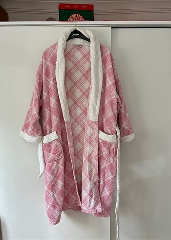 Uzun Kollu Pembe Kadın Sabahlık - Görsel 4