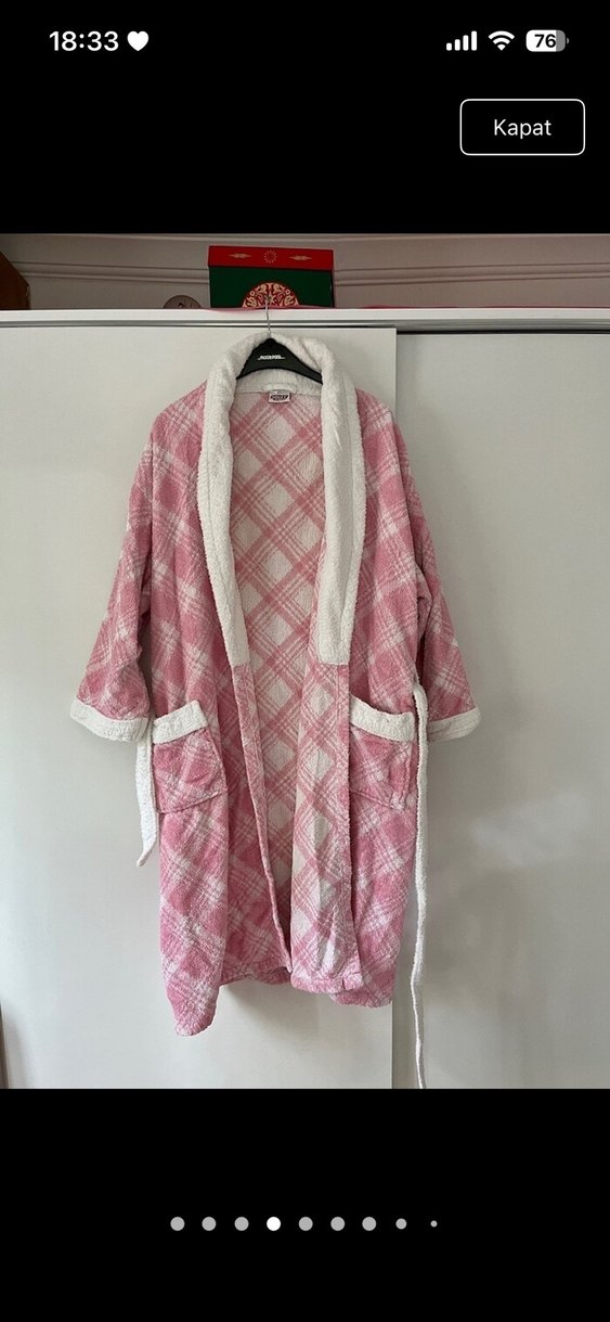 Uzun Kollu Pembe Kadın Sabahlık - Görsel 4