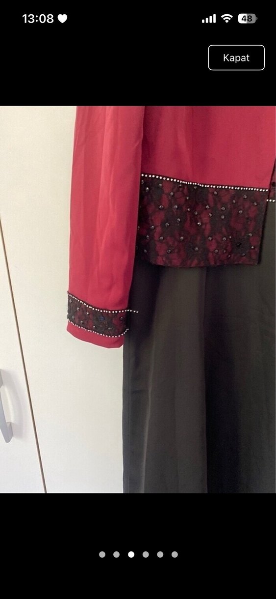 Bordo Nakışlı Uzun Kadın Takım Elbise - Görsel 3