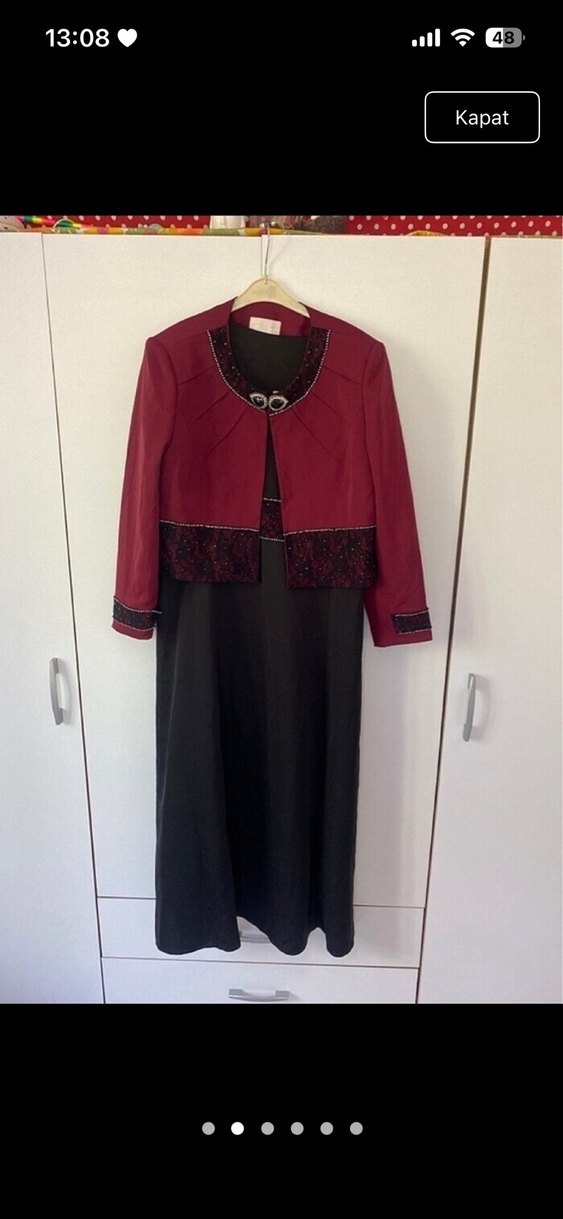 Bordo Nakışlı Uzun Kadın Takım Elbise - Görsel 2