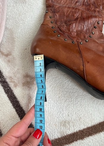 Kahverengi Deri Diz Üstü Topuklu Bot - Görsel 7