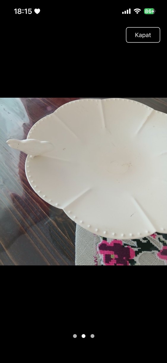 Beyaz Vintage Seramik Kuş Figürlü Tabak - Görsel 2