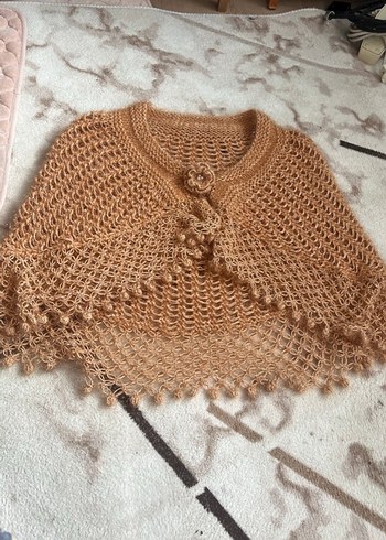 Bej Örgü Poncho, Bohem Stil, İşlemeli - Görsel 2