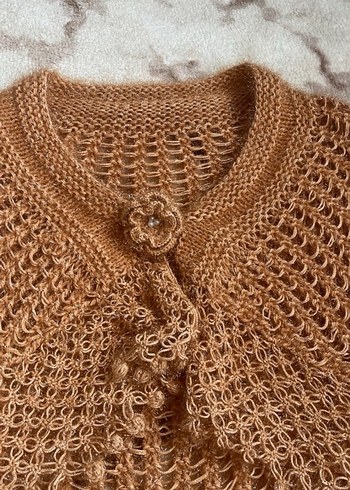 Bej Örgü Poncho, Bohem Stil, İşlemeli - Görsel 3