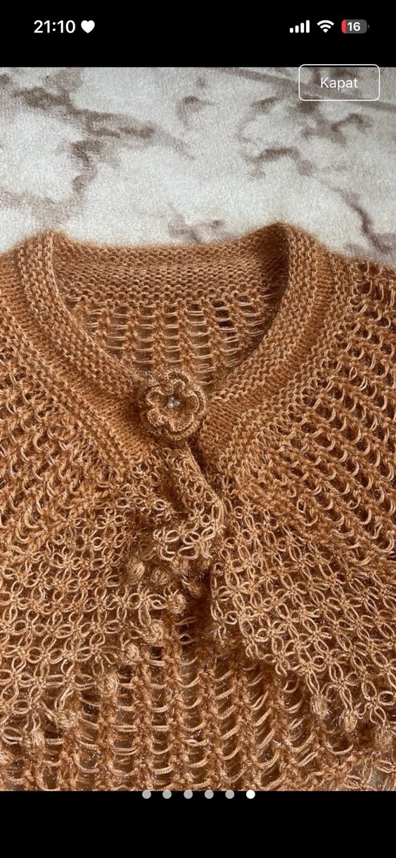 Bej Örgü Poncho, Bohem Stil, İşlemeli - Görsel 3