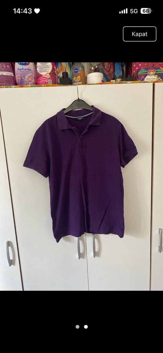 Erkek Mor Kısa Kollu Keten Polo Tişört - Görsel 2