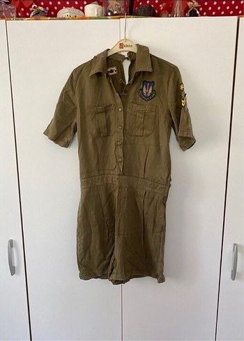 Düğmeli Kısa Kadın Tulum Kahverengi - Görsel 2