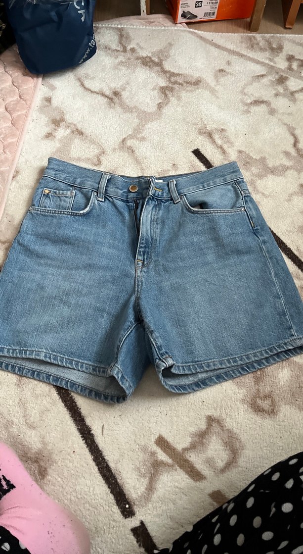 Kadın Mavi Loose Fit Mini Denim Şort - Görsel 3
