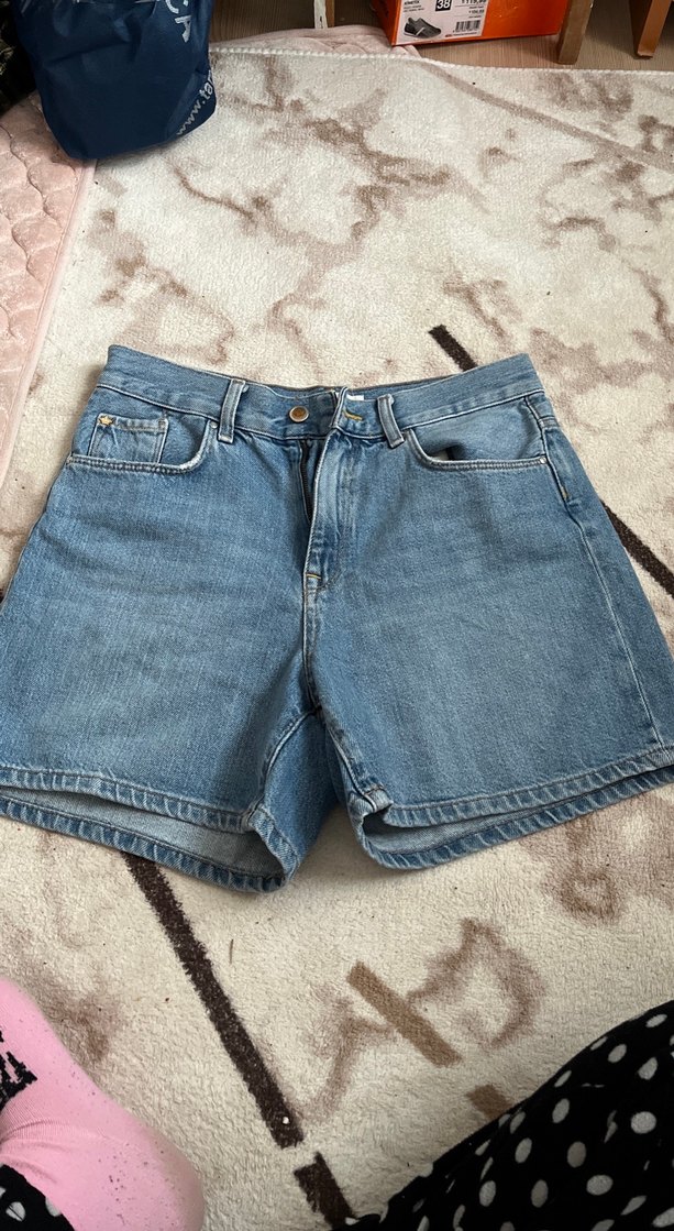 Kadın Mavi Loose Fit Mini Denim Şort - Görsel 2