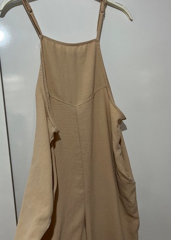 Bej Keten Uzun Kadın Tulum - Görsel 4