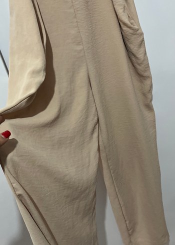 Bej Keten Uzun Kadın Tulum - Görsel 3