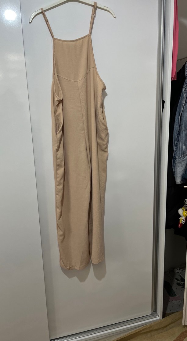 Bej Keten Uzun Kadın Tulum - Görsel 2