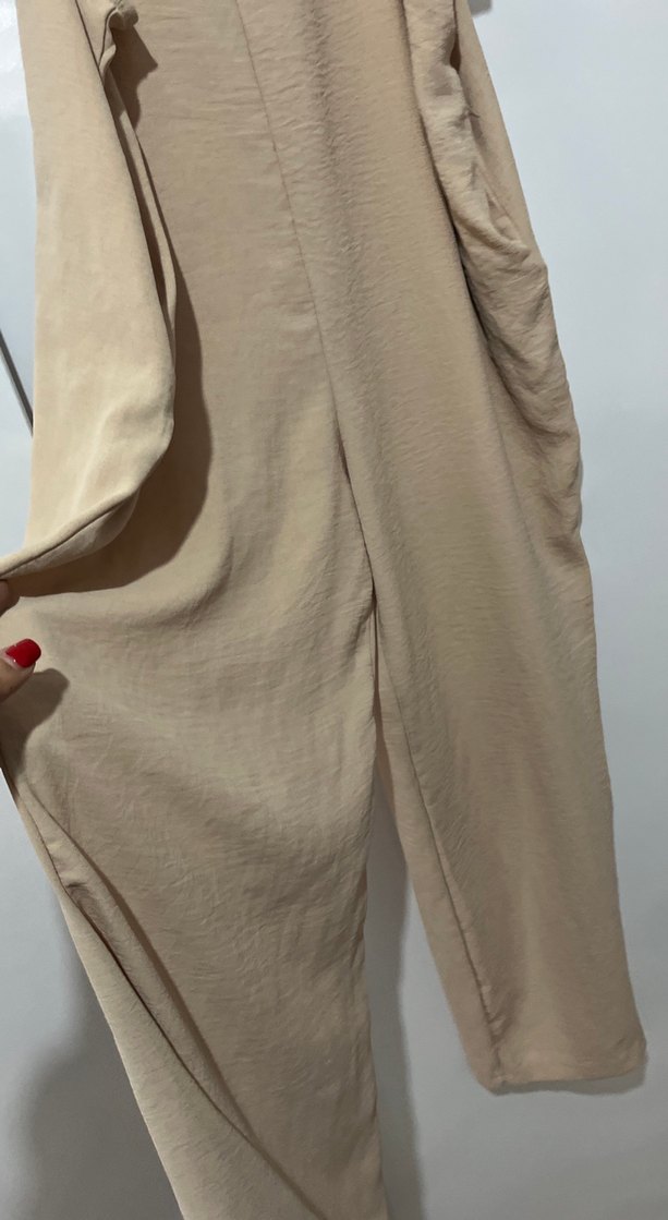 Bej Keten Uzun Kadın Tulum - Görsel 3