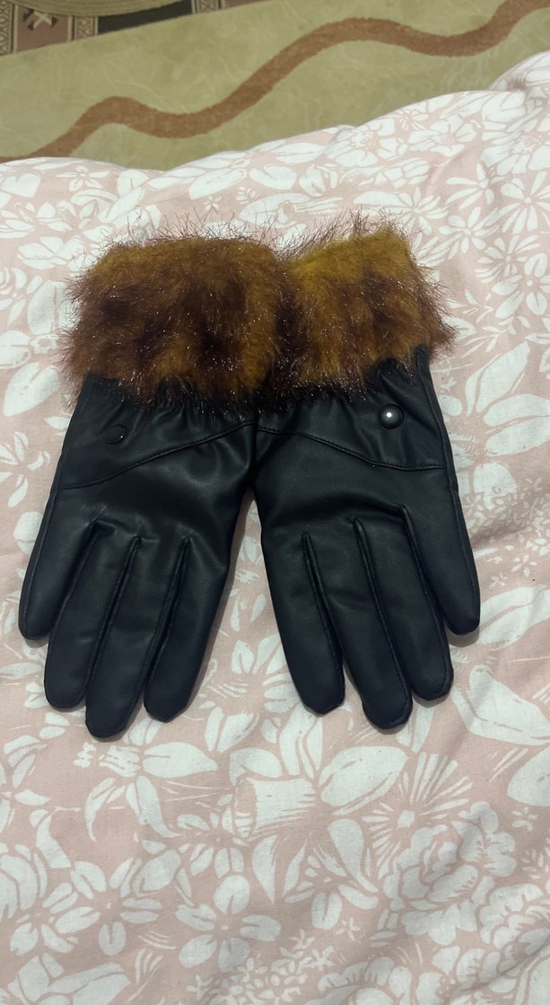 Kahverengi Kürklü Deri Kadın Eldivenleri - Görsel 2