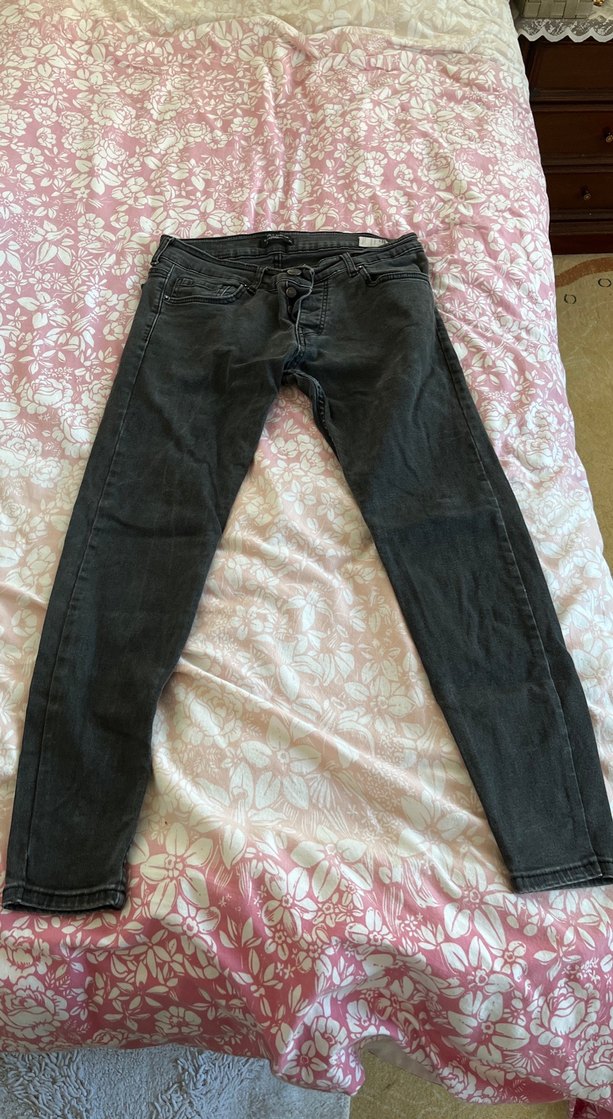 Gri Batik Desenli Bol Kesim Erkek Kot Pantolon - Görsel 3