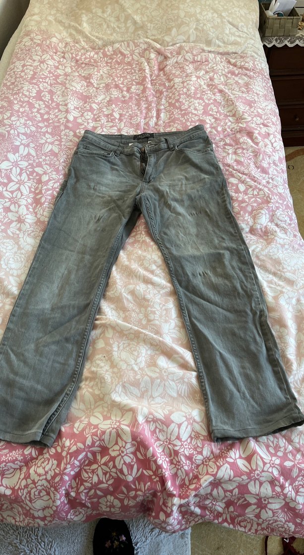 Gri Bol Kesim Midi Kot Pantolon - Görsel 3