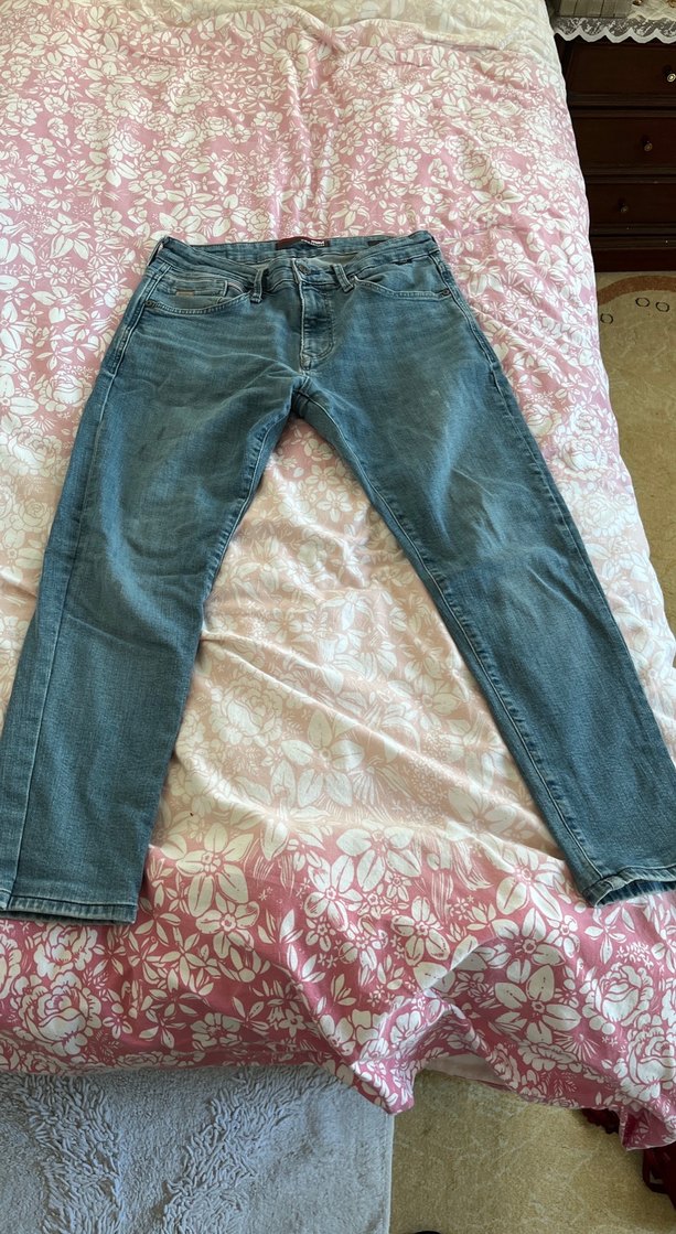 Gri Bol Kesim Midi Boy Denim Erkek Kot Pantolon - Görsel 3