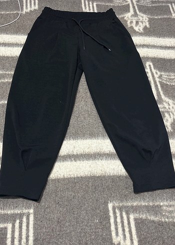 Kadın Siyah Midi Spor Rahat Pantolon - Görsel 2