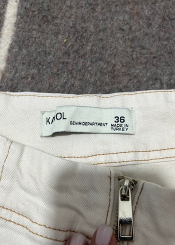 için Beyaz Geniş Paça Denim Pantolon - Görsel 6