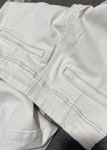 için Beyaz Geniş Paça Denim Pantolon - Görsel 7