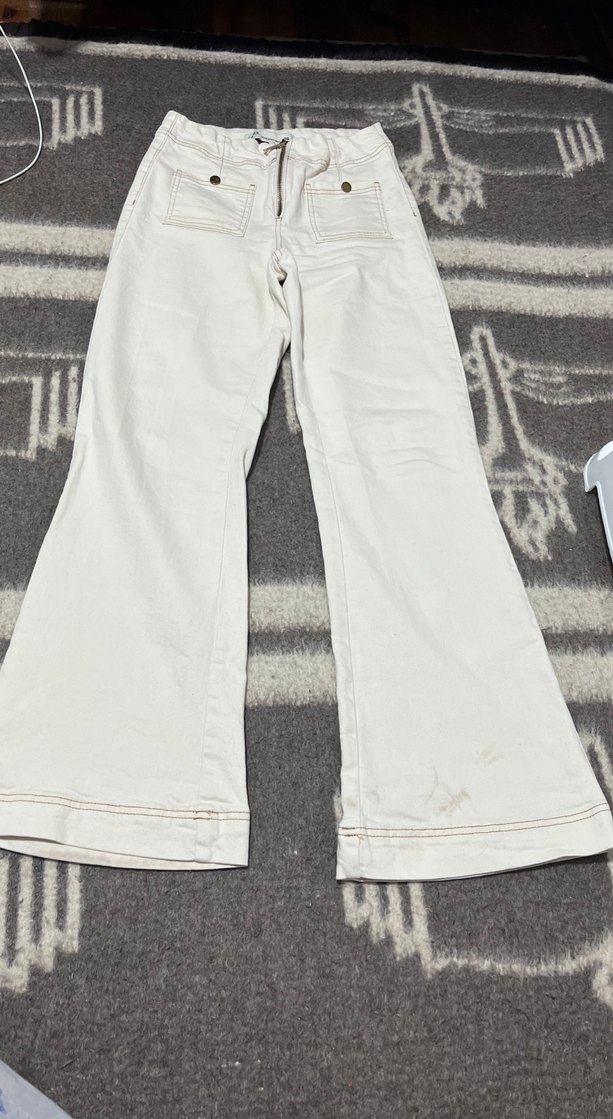 için Beyaz Geniş Paça Denim Pantolon - Görsel 3