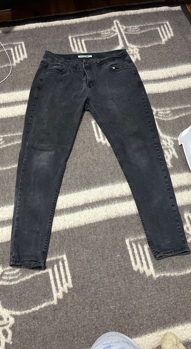 Gri Bağlama Desenli Kadın Denim Jean - Görsel 2