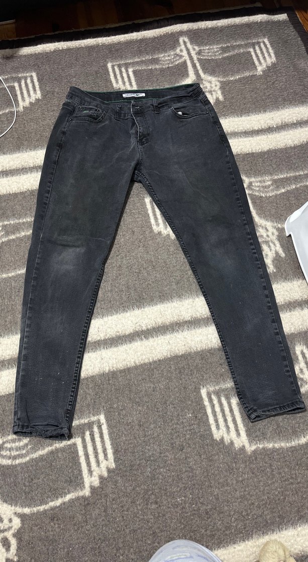 Gri Bağlama Desenli Kadın Denim Jean - Görsel 3