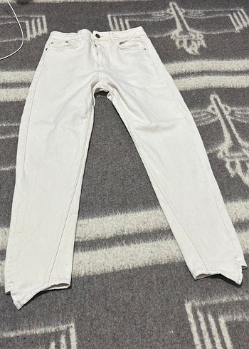 Beyaz Midi Kadın Kot Pantolon - Görsel 3