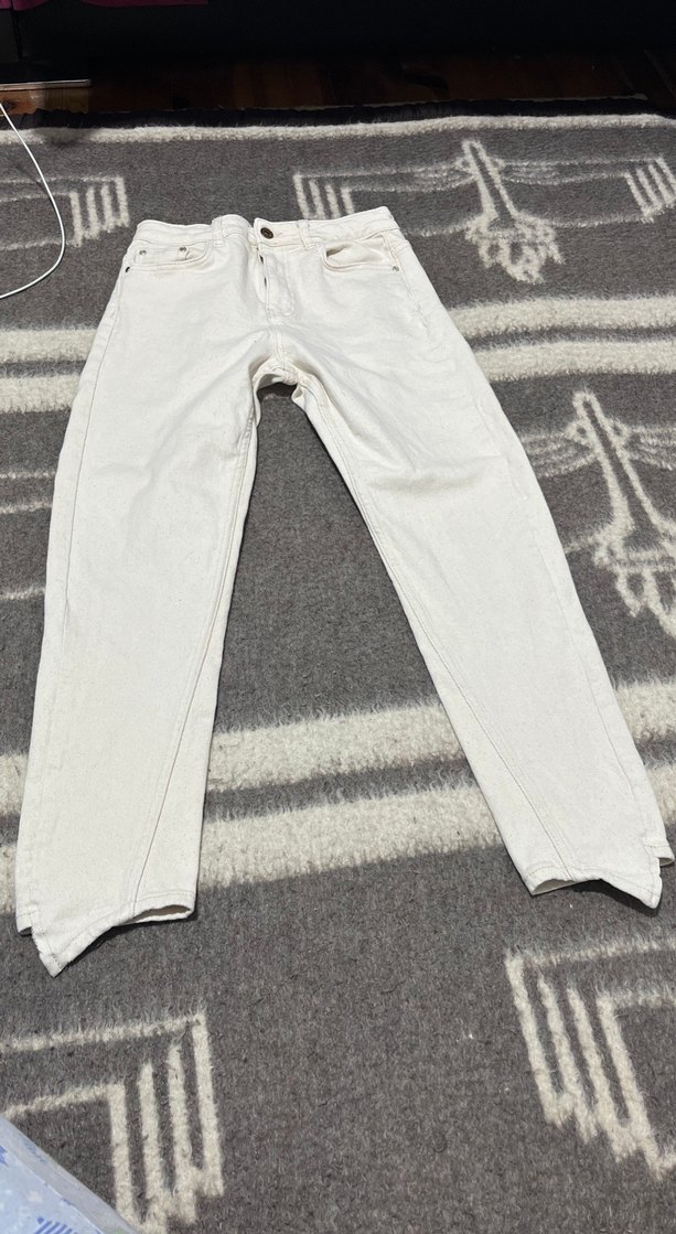 Beyaz Midi Kadın Kot Pantolon - Görsel 2